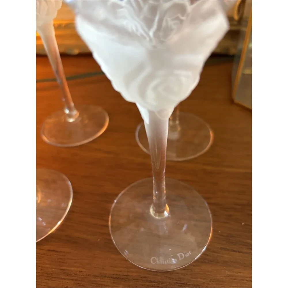 ONE Vintage Christian Dior 'Dior Rose' Frosted Crystal Wine Glass Discontinued